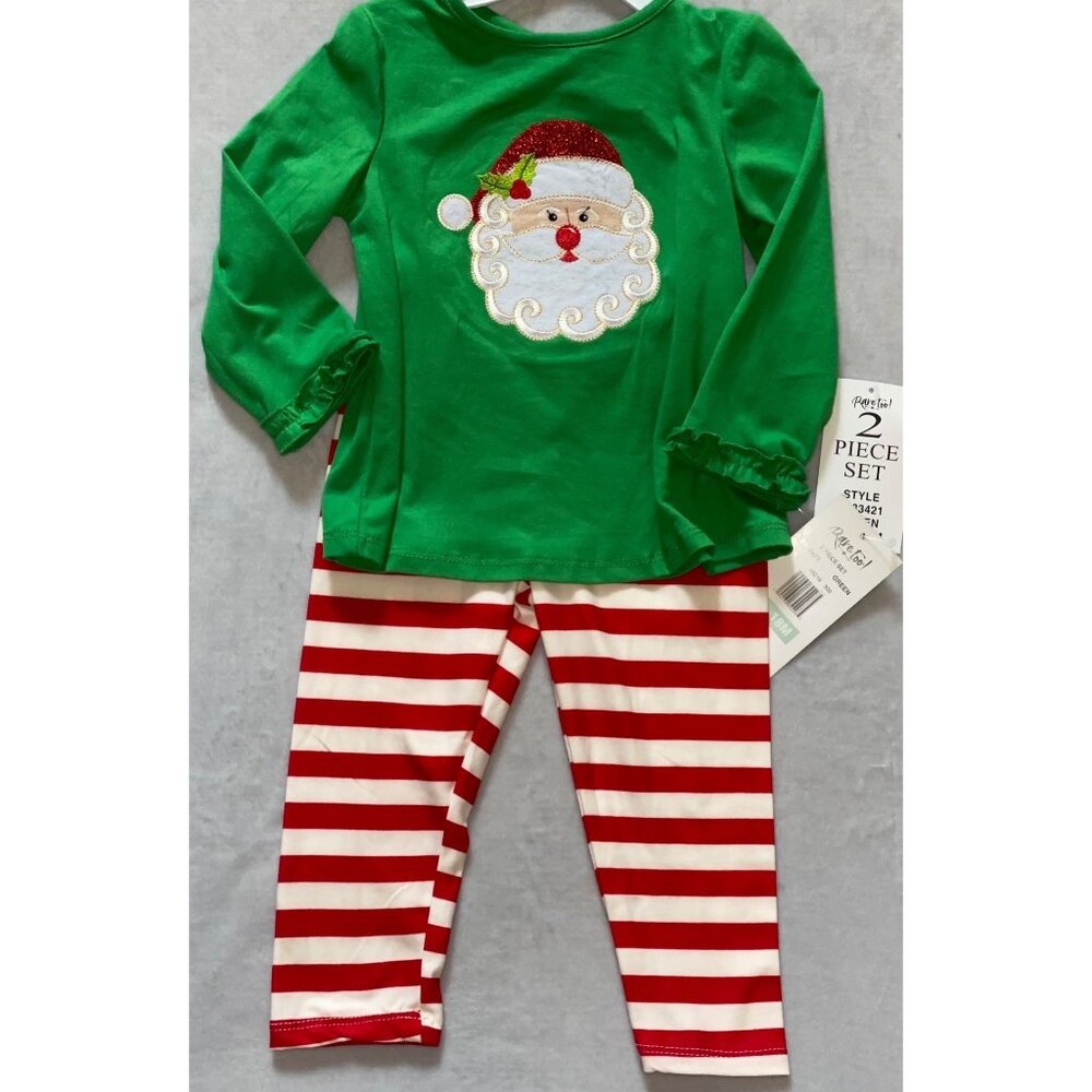 Rare Too! Christmas Santa appliqué 2pc leggings tunic set NWT 18m holiday green